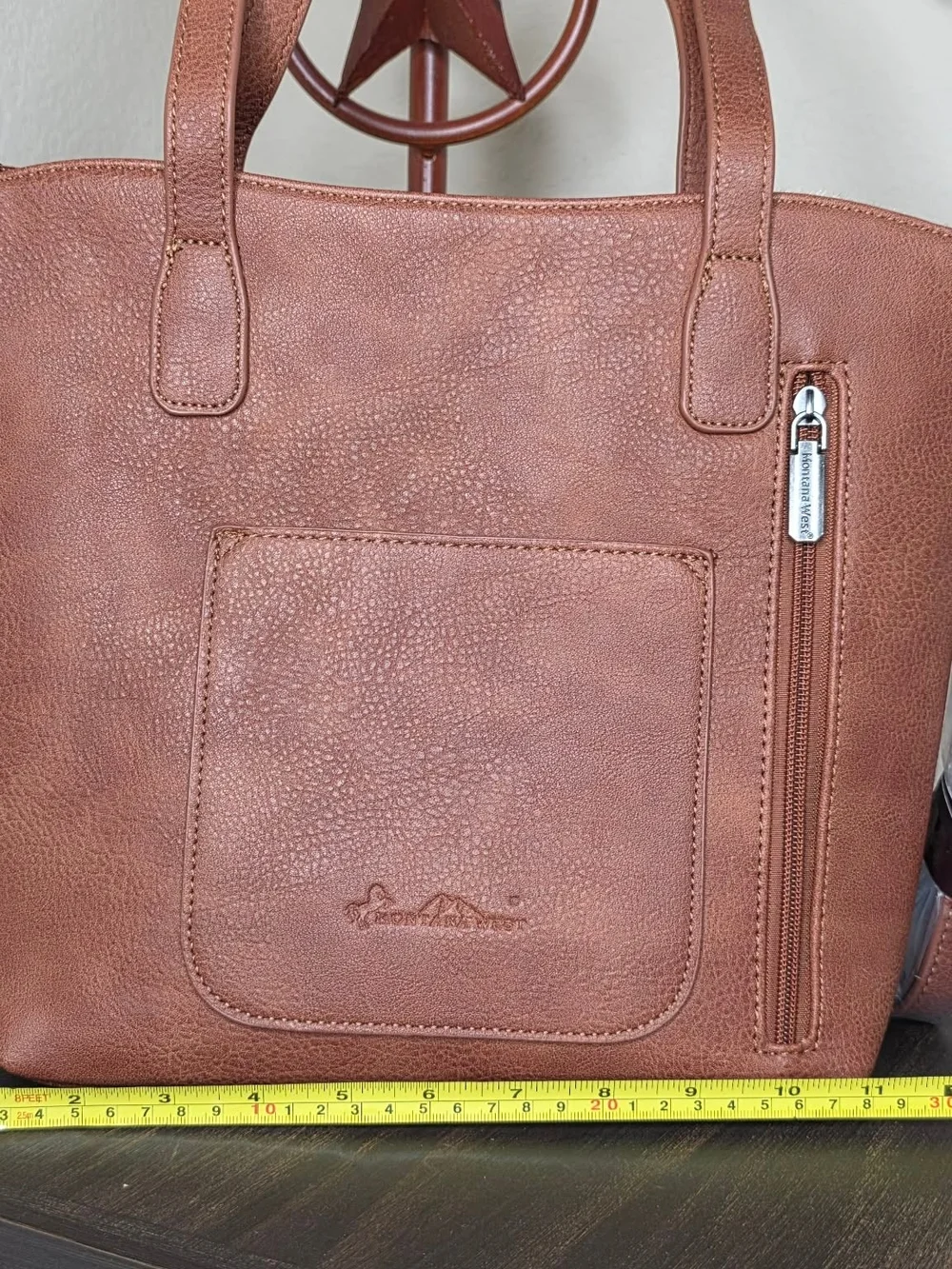 Montana West - Leopard-Accent Tooled Leather Tote Bag - Brown